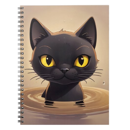 Cute Black Cat Swimming Journal Art Notizblock (Vorderseite)