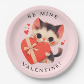 Cute Black Cat Vintage Be Mine Valentine Pappteller (Vorderseite)
