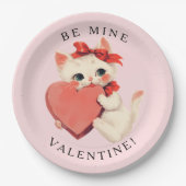 Cute Black Cat Vintage Be Mine Valentine Pappteller (Vorderseite)