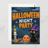 Cute Black Cat Witch Halloween Night Party Postkarte (Vorne/Hinten)