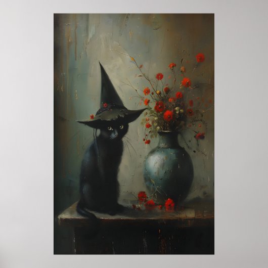 Cute Black Cat Witch With Dark Botanicals, Dark Poster (Vorne)