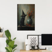 Cute Black Cat Witch With Dark Botanicals, Dark Poster (Heimbüro)