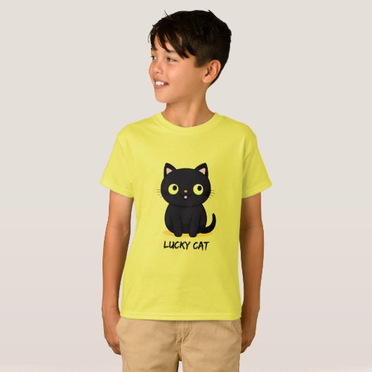 Cute Black Cat with Big Eyes T-Shirt (Vorne ganz)