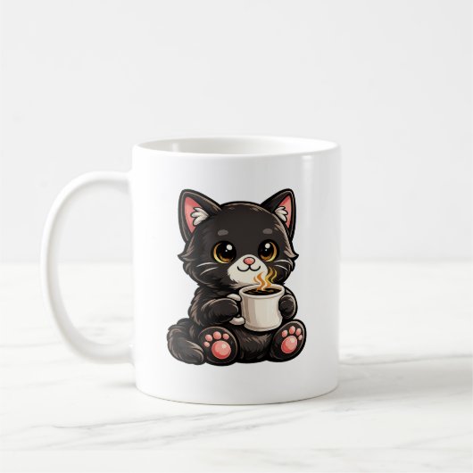 Cute Black Cat with Coffee Kaffeetasse (Links)