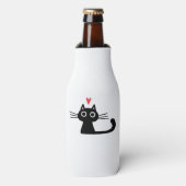 Cute Black Cat with Heart Kitten Valentine Classi Flaschenkühler (Flaschenvorderseite)
