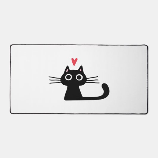 Cute Black Cat with Heart Kitten Valentine Classi Schreibtischunterlage (Vorderseite)
