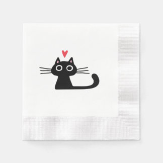 Cute Black Cat with Heart Kitten Valentine Classi Serviette
