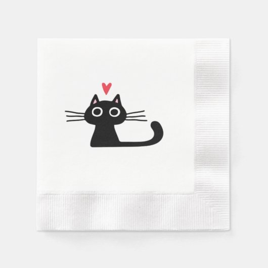 Cute Black Cat with Heart Kitten Valentine Classi Serviette (Vorderseite)