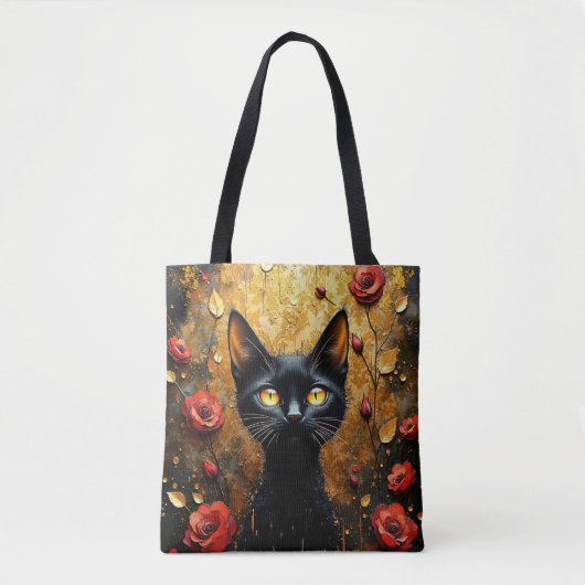 Cute Black Cat With Red Roses Tasche (Vorderseite)