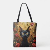 Cute Black Cat With Red Roses Tasche (Rückseite)