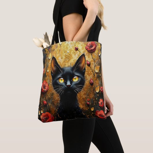 Cute Black Cat With Red Roses Tasche (Von Nahem)