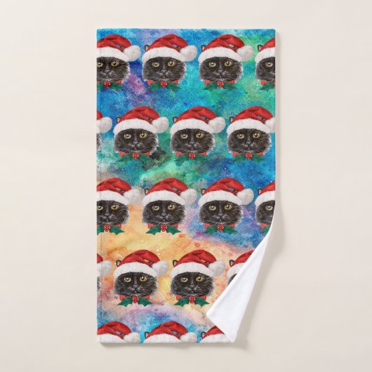 Cute Black Cat with Santa Hat Pattern Handtuch (Handtuch)