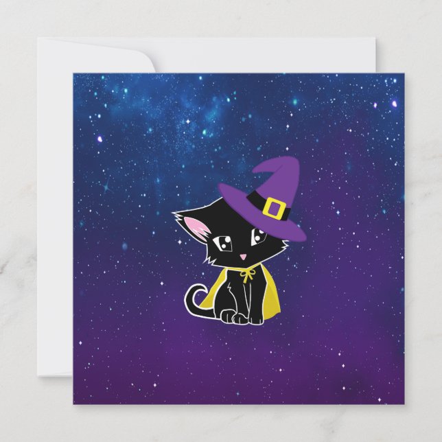 Cute Black Cat Wizard Under the Stars Keychain (Vorderseite)