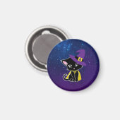 Cute Black Cat Wizard Under the Stars Keychain Magnet (Vorderseite/Rückseite)