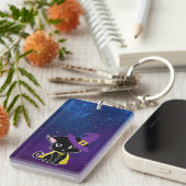 Cute Black Cat Wizard Under the Stars Keychain Schlüsselanhänger (Vorderseite rechts)