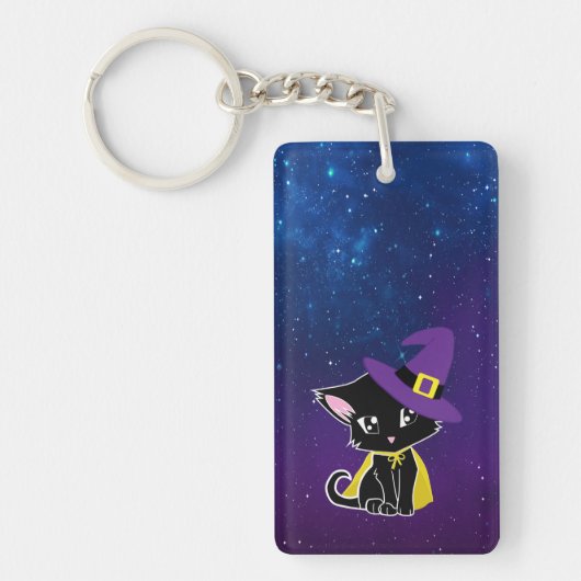 Cute Black Cat Wizard Under the Stars Keychain Schlüsselanhänger (Vorderseite)