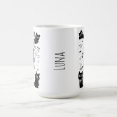 Cute Black Cats Doodles Pattern Kawaii Meow Kaffeetasse (Mittel)