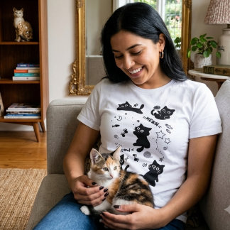 Cute Black Cats Doodles Pattern Kawaii Meow Tri-Blend Shirt