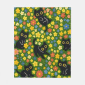 Cute Black Cats Floral Meadow Pattern Fleecedecke (Vorderseite)