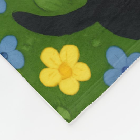 Cute Black Cats Floral Meadow Pattern Fleecedecke (Ecke)