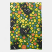Cute Black Cats Floral Meadow Pattern Geschirrtuch (Vertikal)