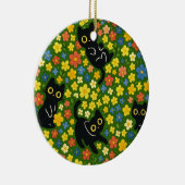 Cute Black Cats Floral Meadow Pattern Keramik Ornament (Rechts)