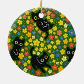 Cute Black Cats Floral Meadow Pattern Keramik Ornament (Hinten)