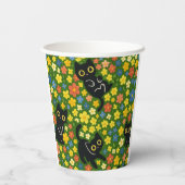 Cute Black Cats Floral Meadow Pattern Pappbecher (Rückseite)