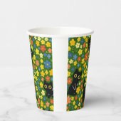 Cute Black Cats Floral Meadow Pattern Pappbecher (Links)