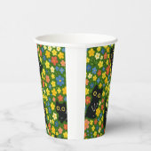 Cute Black Cats Floral Meadow Pattern Pappbecher (Rechts)