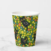 Cute Black Cats Floral Meadow Pattern Pappbecher (Vorderseite)
