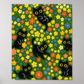 Cute Black Cats Floral Meadow Pattern Poster (Vorne)