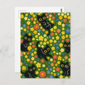 Cute Black Cats Floral Meadow Pattern Postkarte (Vorne/Hinten)