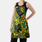 Cute Black Cats Floral Meadow Pattern Schürze (InSitu)