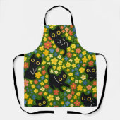 Cute Black Cats Floral Meadow Pattern Schürze (Vorderseite)