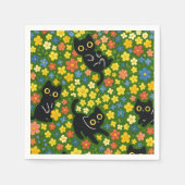 Cute Black Cats Floral Meadow Pattern Serviette (Vorderseite)
