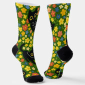 Cute Black Cats Floral Meadow Pattern Socken (Gewinkelt)