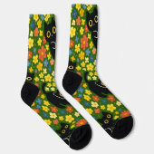 Cute Black Cats Floral Meadow Pattern Socken (Rechts)