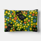Cute Black Cats Floral Meadow Pattern Zubehörtasche (Vorderseite)