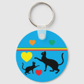Cute Black Cats & Rainbow Shapes Blue Keychain Schlüsselanhänger (Vorderseite)