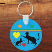 Cute Black Cats & Rainbow Shapes Blue Keychain Schlüsselanhänger (Vorderseite)