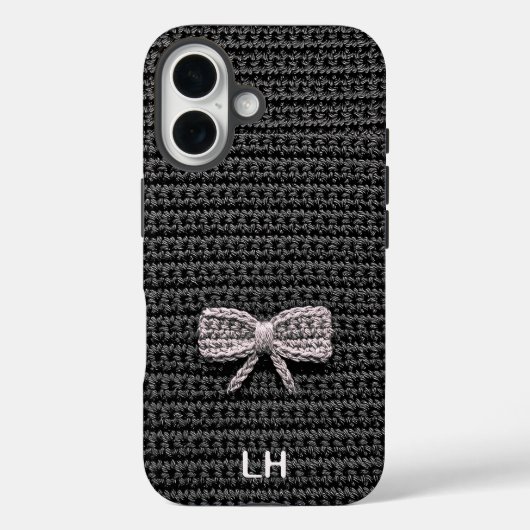 Cute Black Crochet Bow Yarn Custom Name Case-Mate iPhone Hülle (Rückseite)