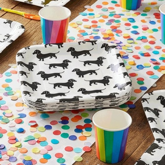 Cute Black Dachshund Pattern Pappteller