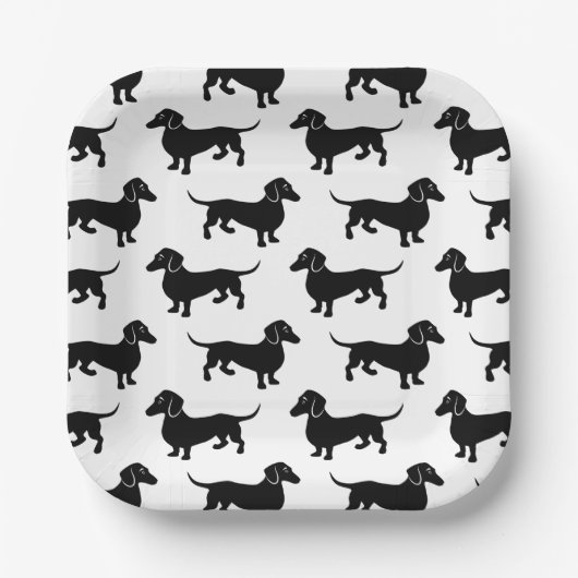 Cute Black Dachshund Pattern Pappteller (Vorderseite)