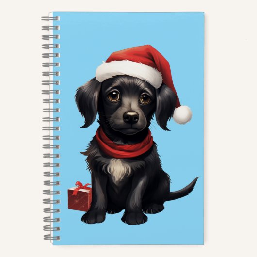 Cute Black Dog at Christmas Notizblock (Vorderseite)