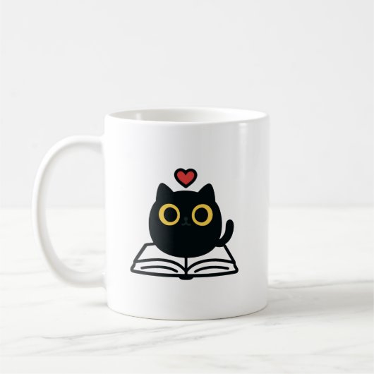 Cute Black Kawaii Cat Reading Book Cartoon Kaffeetasse (Links)