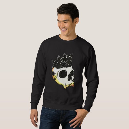 Cute Black Kittens In Skull Art Sweatshirt (Vorne ganz)