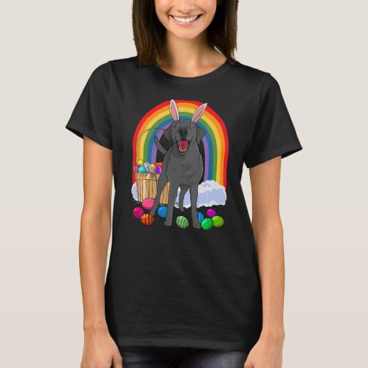 Cute Black Lab Bunny Labrador Happy Easter Eggs T-Shirt (Vorderseite)