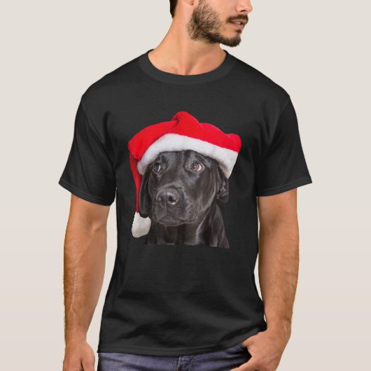 Cute Black Lab Santa Hat Christmas Dog Labrador Re T-Shirt (Vorderseite)