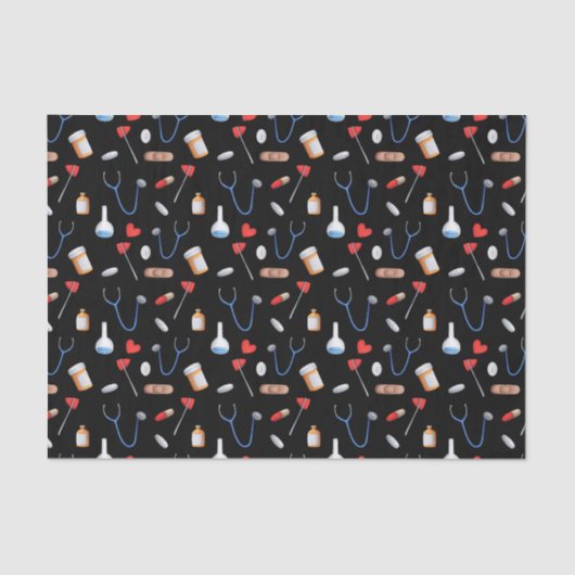 Cute Black Pattern Nurse Medical Seidenpapier (Vorderseite)